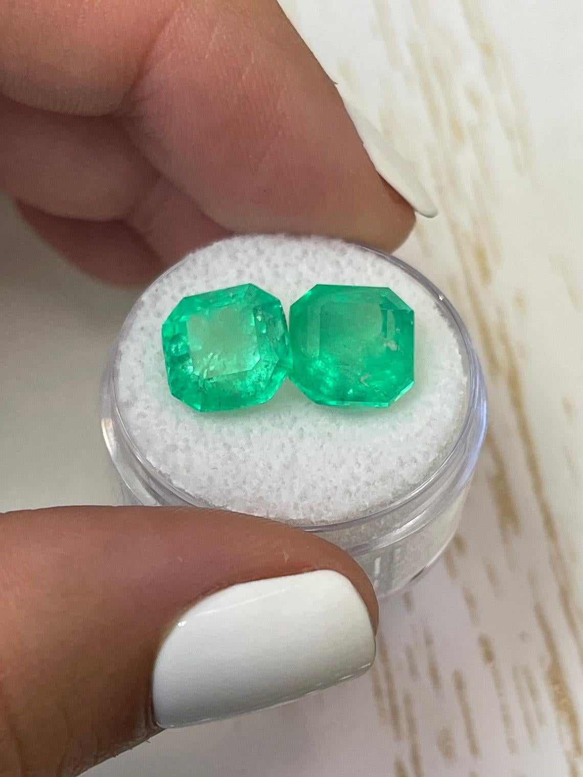 10.02tcw Matching Asscher Cut kolumbianischen Smaragd Paar 10x10 echte lose Edelsteine im Zustand „Neu“ im Angebot in Jupiter, FL