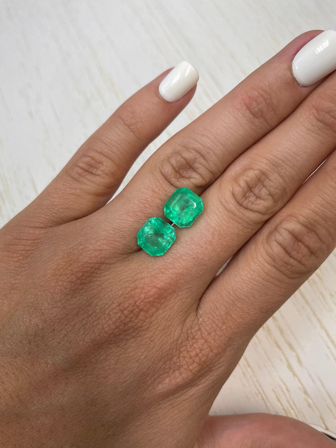 10.02tcw Matching Asscher Cut kolumbianischen Smaragd Paar 10x10 echte lose Edelsteine für Damen oder Herren im Angebot