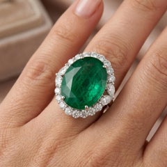 10,03 Karat Smaragd Cocktail Ring 1,52 Karat Diamant 14 Karat Weißgold Schmuck
