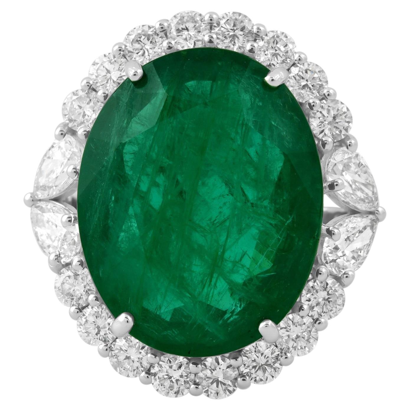 10.03 Carat Emerald Cocktail Ring 1.52 Carat Diamond 14 Karat White Gold Jewelry