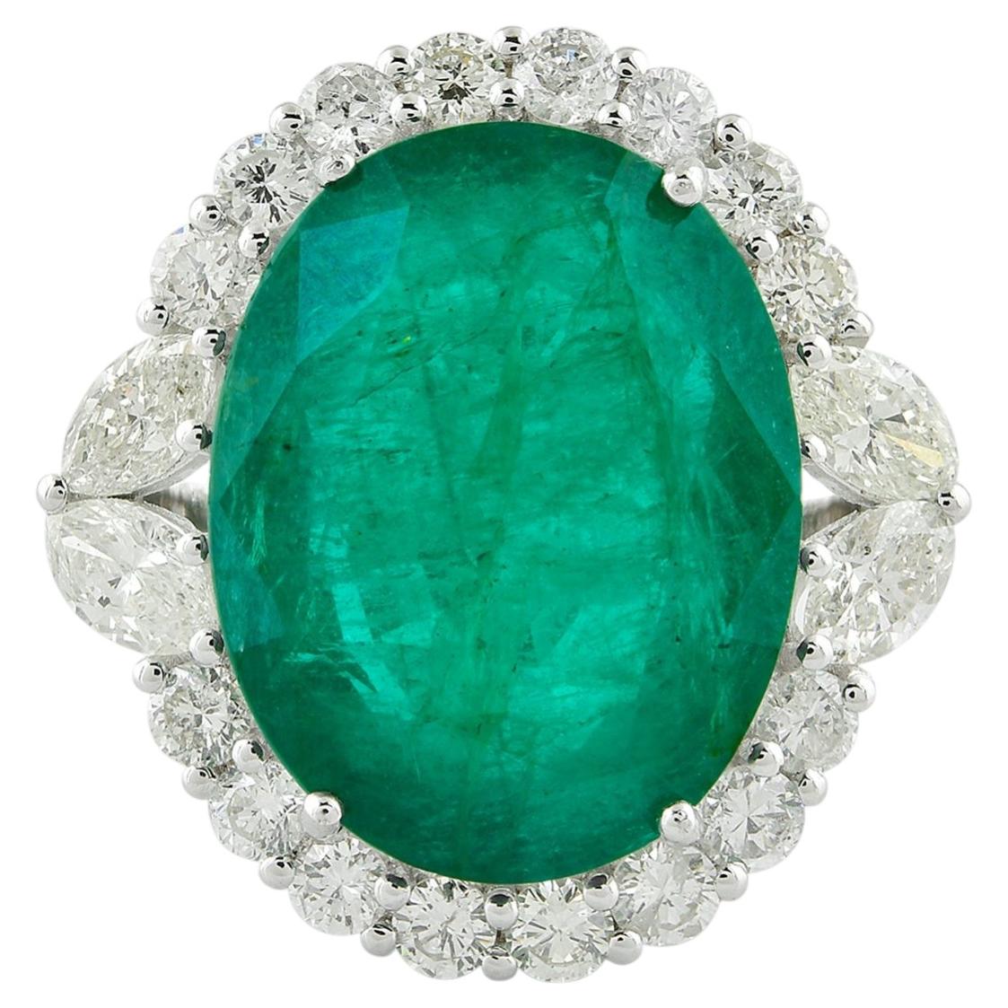10.03 Carat Emerald Cocktail Ring 1.52 Carat Diamond 18 Karat White Gold Jewelry
