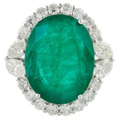 10.03 Carat Emerald Cocktail Ring 1.52 Carat Diamond 18 Karat White Gold Jewelry