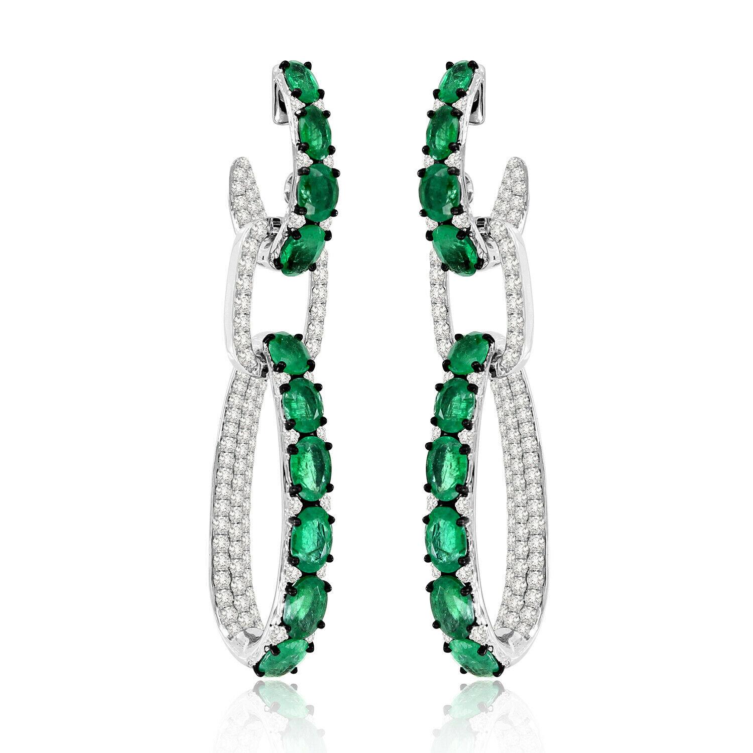Modern 10.03 Carat Emerald Diamond 18 Karat White Gold Interlocking Earrings