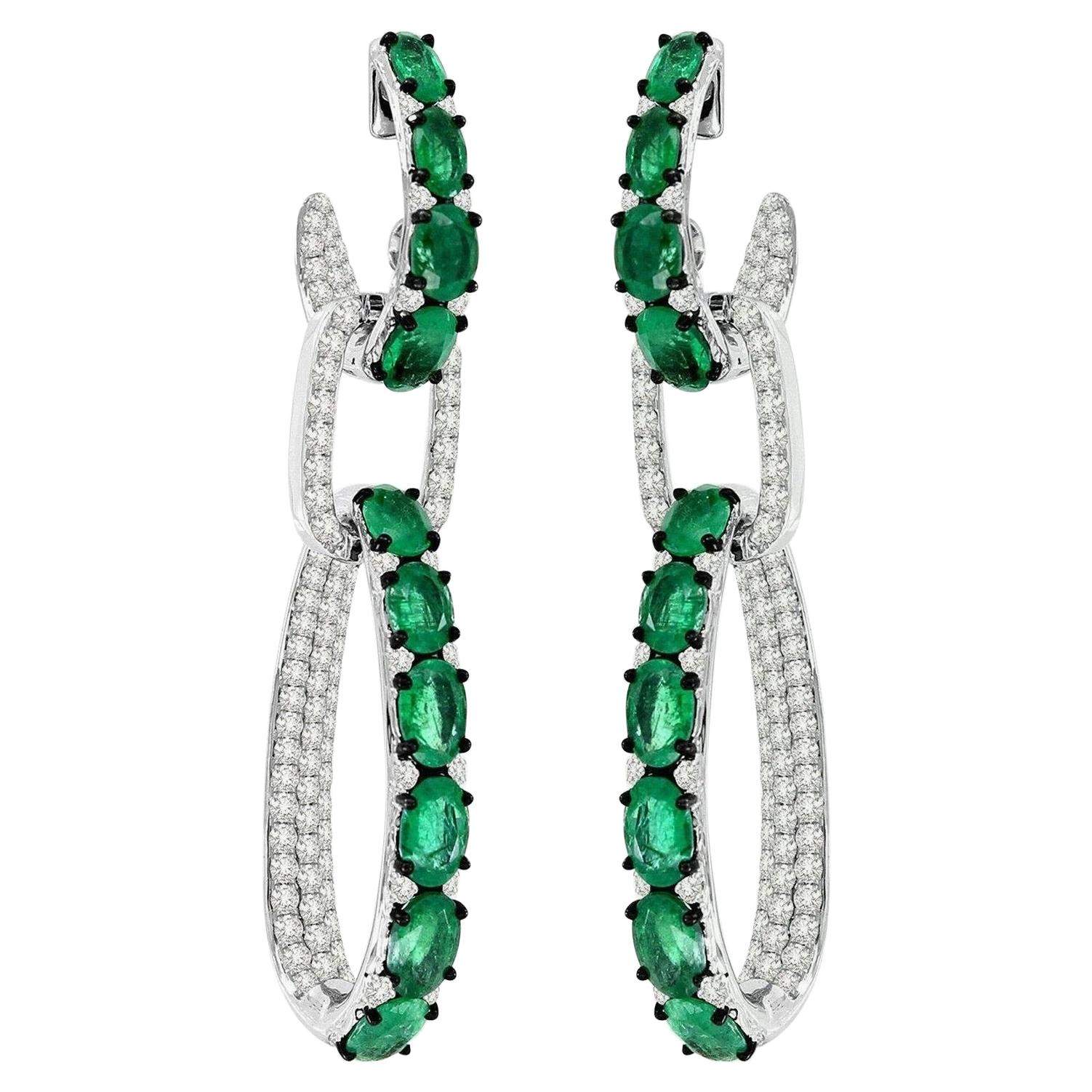 10.03 Carat Emerald Diamond 18 Karat White Gold Interlocking Earrings
