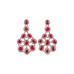 10.03 Carat Mozambique Ruby & Diamonds Long Earrings in 18k Gold