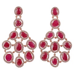 10.03 Carat Mozambique Ruby & Diamonds Long Earrings in 18k Gold