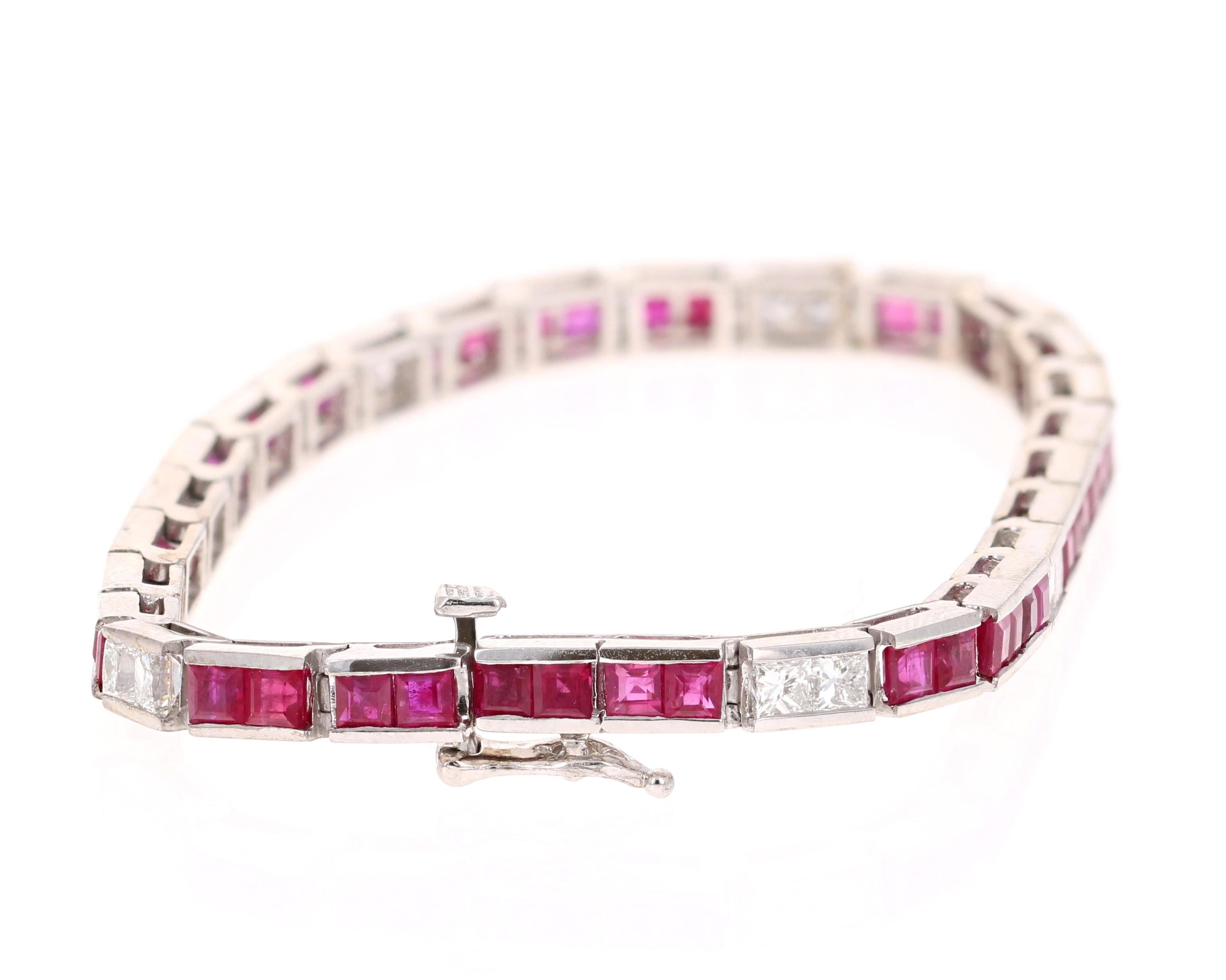 Beautiful Ruby Diamond Bracelet! 

This Bracelet has 44 Natural Princess Cut Rubies that weigh 8.07 Carats. It also has 14 Princess Cut Diamonds that weigh 1.96 Carats. The total carat weight of the bracelet is 10.03 Carats. (Clarity: VS, Color:
