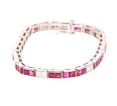 10.03 Carat Natural Ruby Diamond 14 Karat White Gold Bracelet