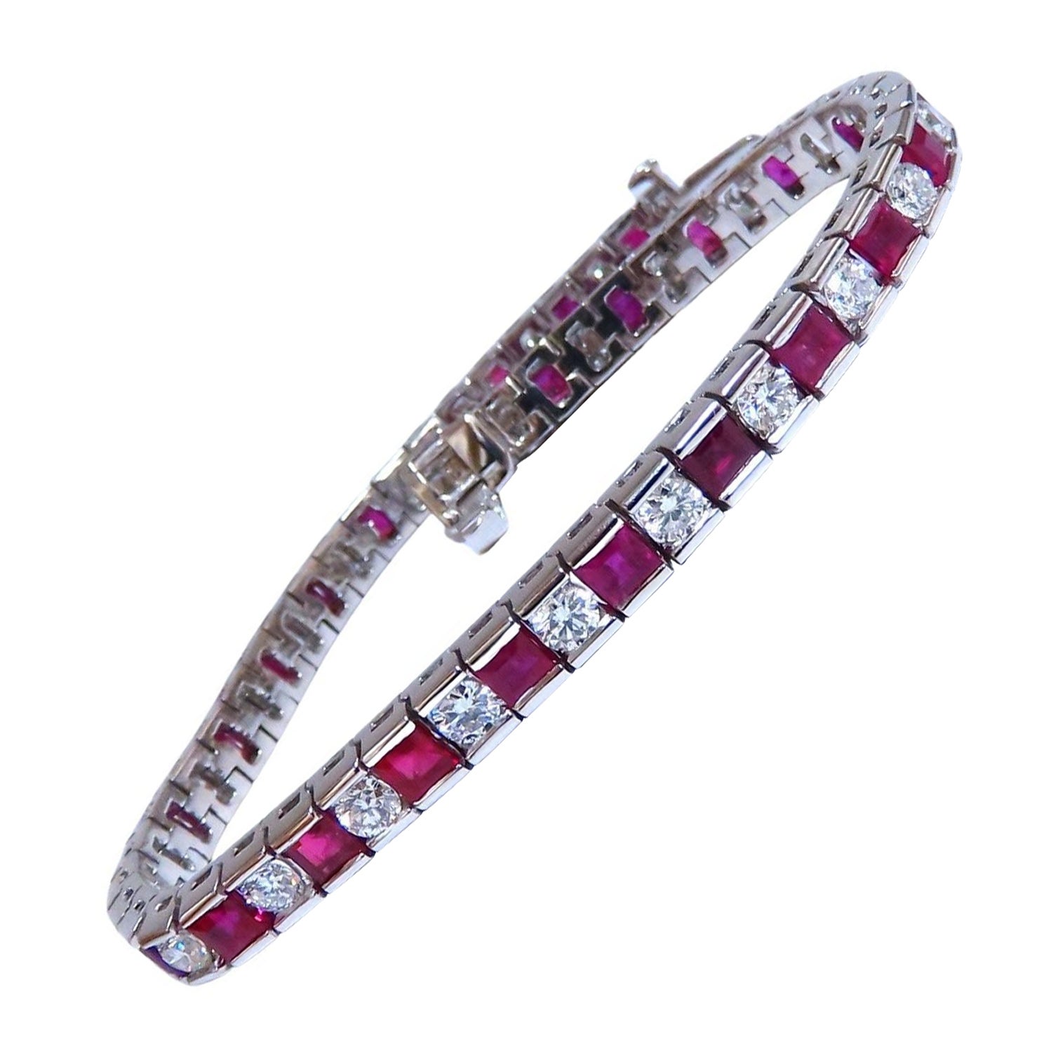 10.03 Carat Natural Ruby Diamonds Alternating Channel Line Bracelet 14 Karat*