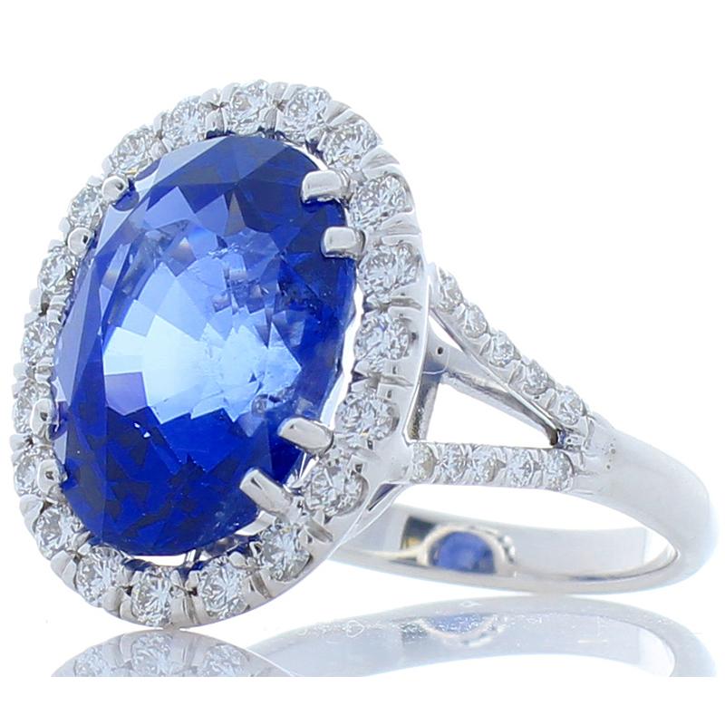 Contemporary 10.03 Carat Oval Blue Sapphire and Diamond Cocktail Ring in 18 Karat White Gold