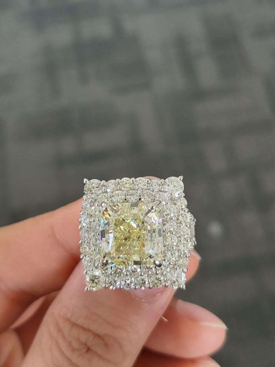 Princess Cut 10.03 carats, Very Light Yellow, VS2 clarity, Princess Diamond Engagement Ring For Sale