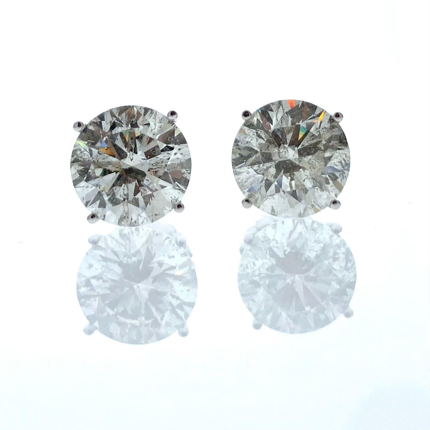 Contemporary 10.03 Total Carat Weight AGS Certified Round Diamond Studs In 14k White Gold For Sale