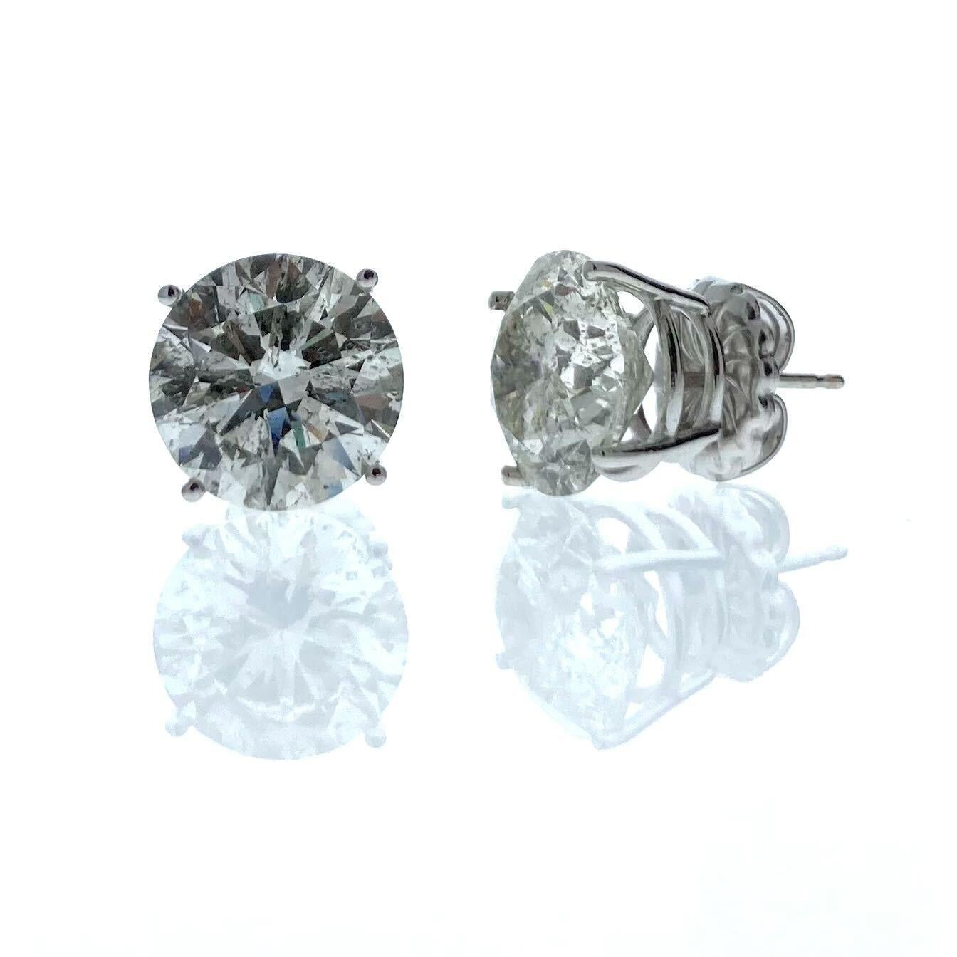 Round Cut 10.03 Total Carat Weight AGS Certified Round Diamond Studs In 14k White Gold For Sale