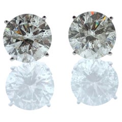 Clous d'oreilles en or blanc 14 carats avec diamants ronds certifiés AGS, poids total de 10,03 carats