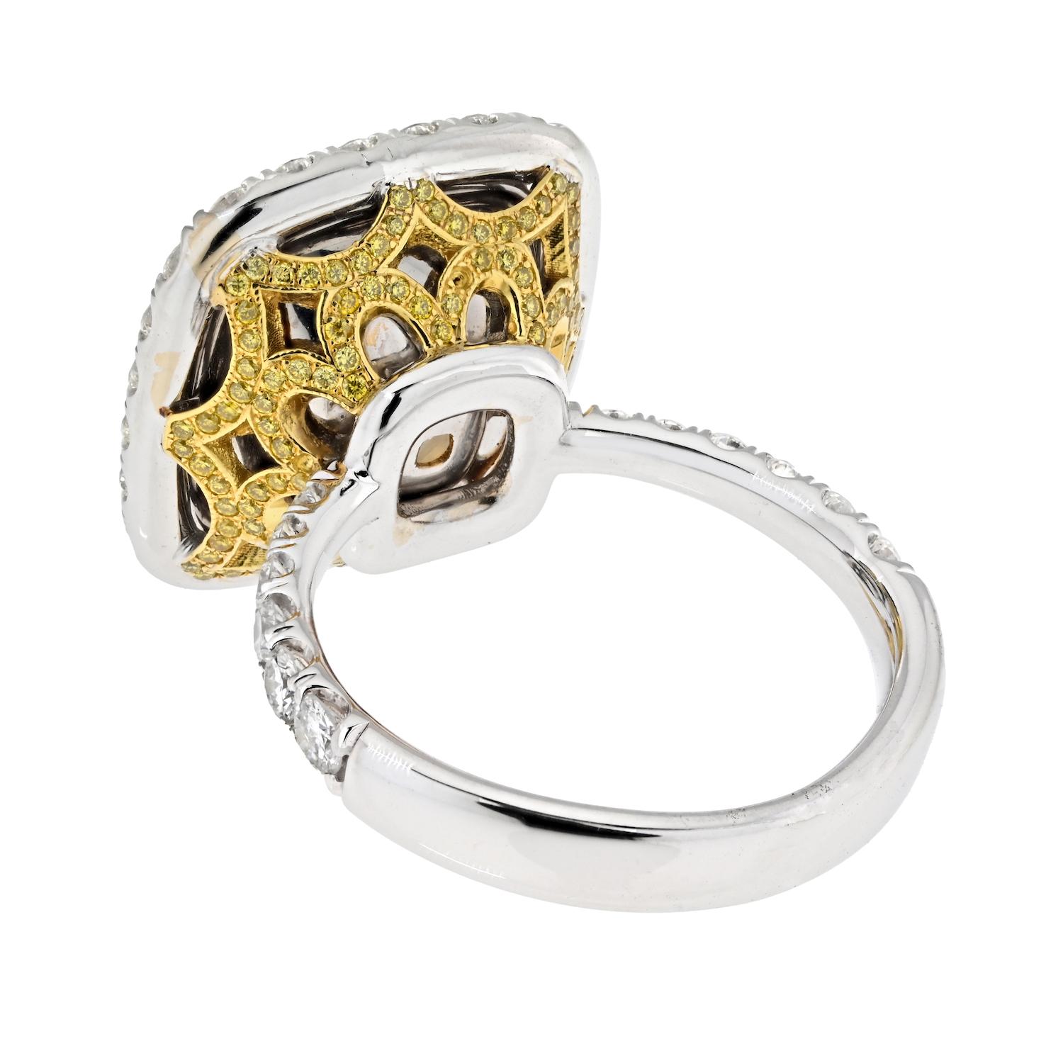 10.03ct Fancy Intense Yellow Cushion Cut Halo Set Diamond Engagement Ring For Sale 1