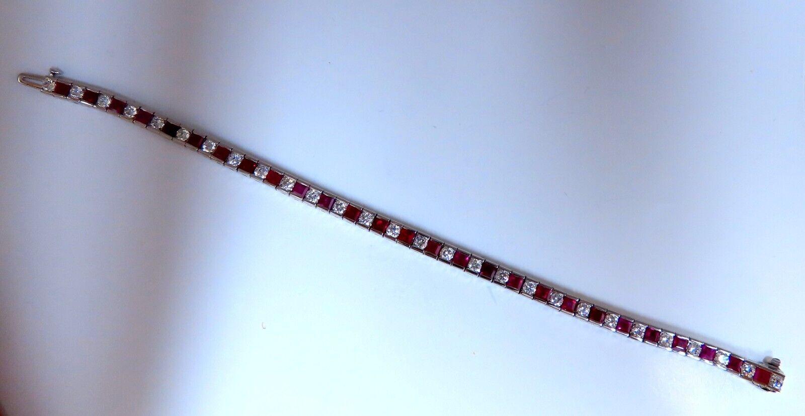 10.03 Carat Natural Ruby Diamonds Alternating Channel Line Bracelet 14 Karat In New Condition For Sale In New York, NY