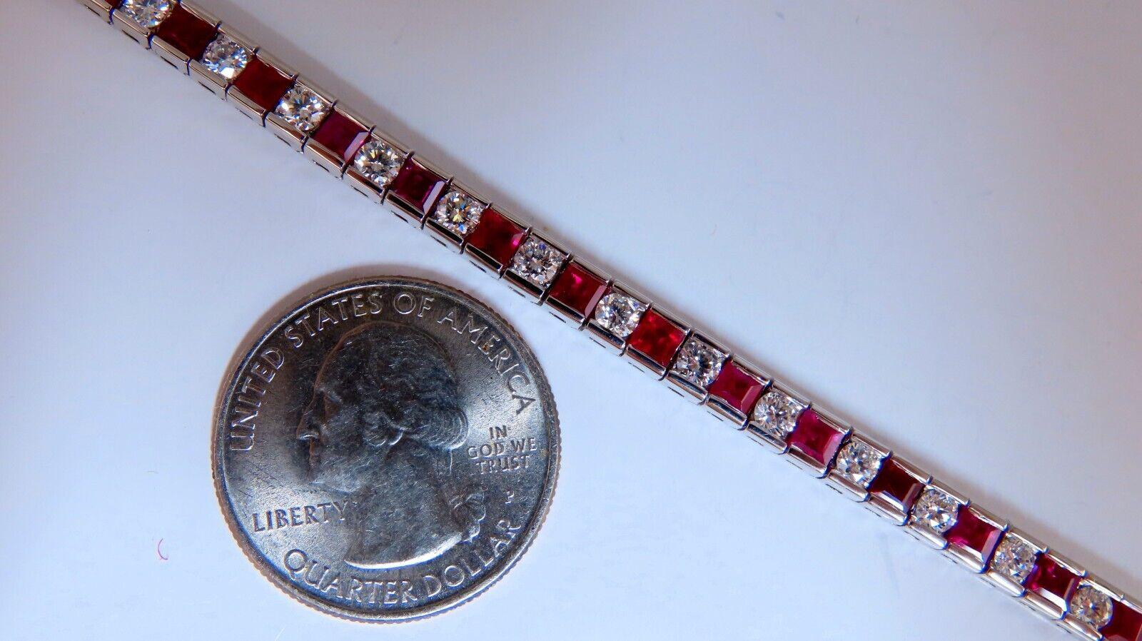 Women's or Men's 10.03 Carat Natural Ruby Diamonds Alternating Channel Line Bracelet 14 Karat For Sale