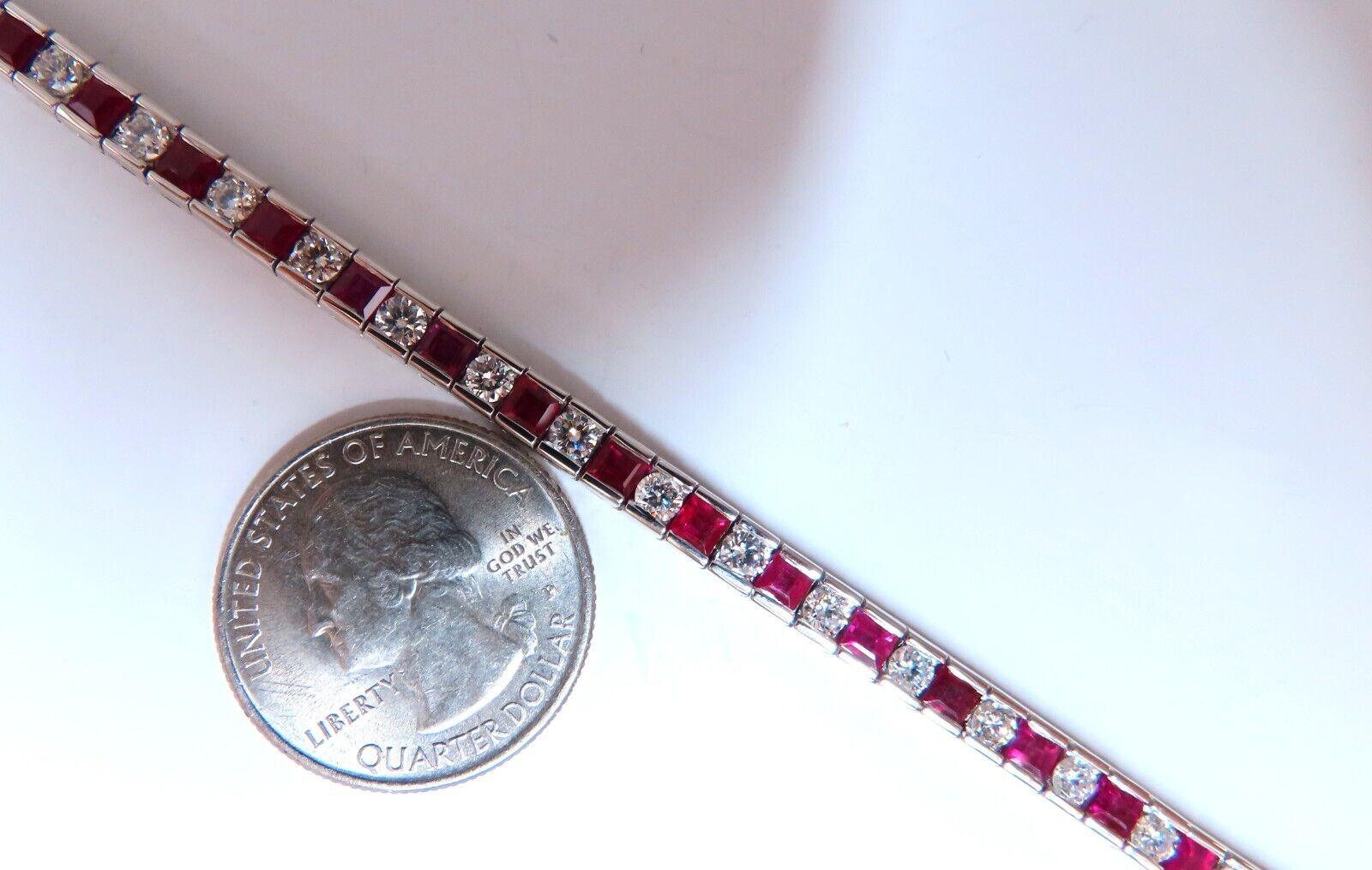 10.03 Carat Natural Ruby Diamonds Alternating Channel Line Bracelet 14 Karat For Sale 1