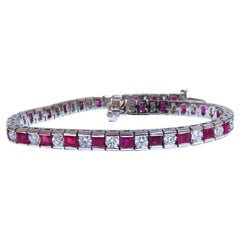 10.03 Carat Natural Ruby Diamonds Alternating Channel Line Bracelet 14 Karat