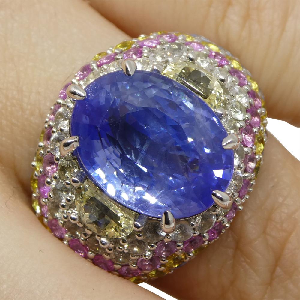 10.03ct Unheated Blue Sapphire Cluster Ring in 18k White Gold 9