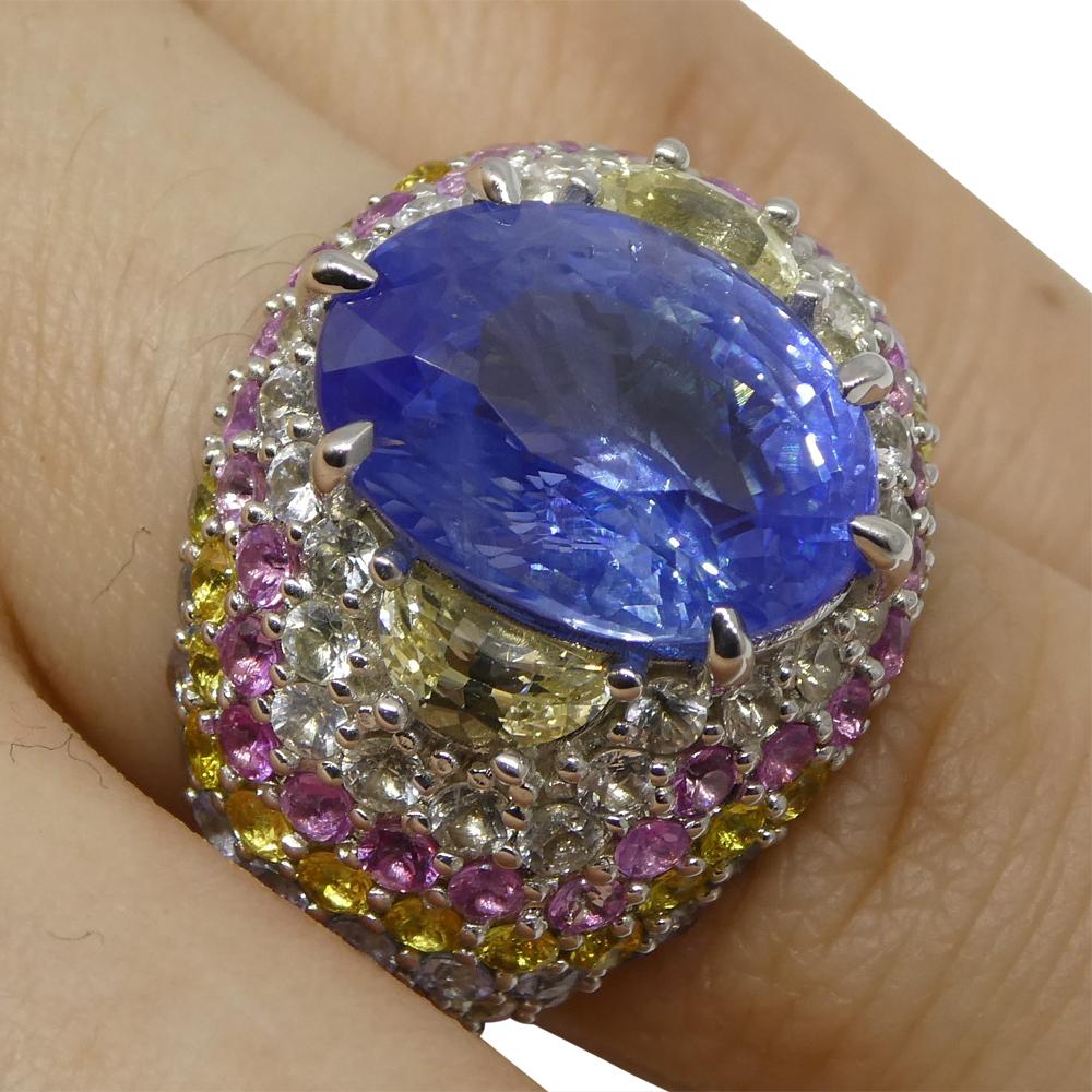 10.03ct Unheated Blue Sapphire Cluster Ring in 18k White Gold 10