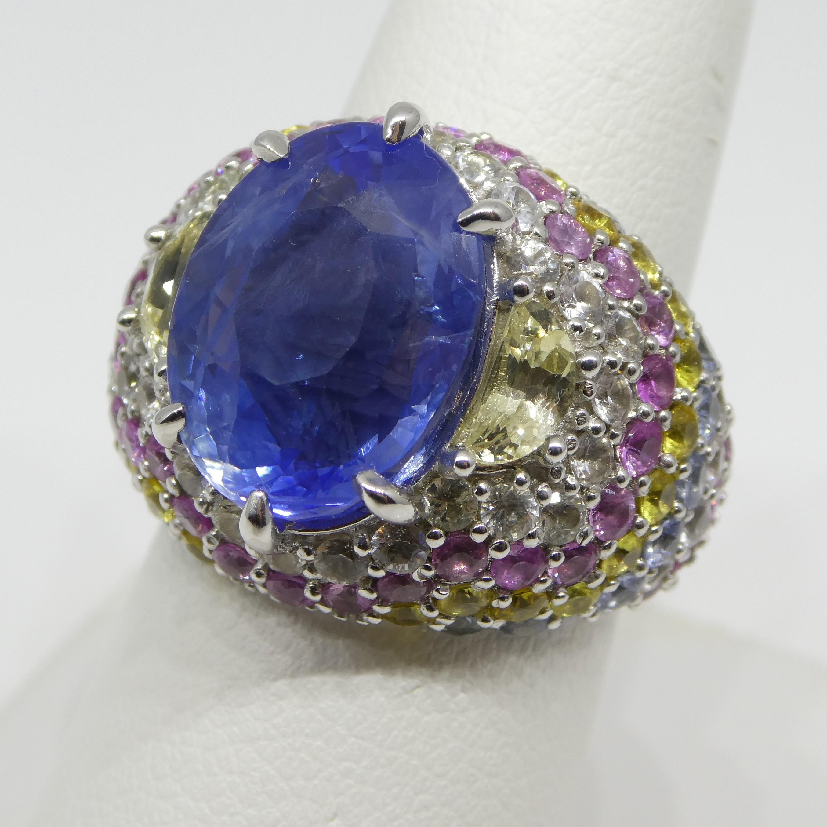 10.03ct Unheated Blue Sapphire Cluster Ring in 18k White Gold 11