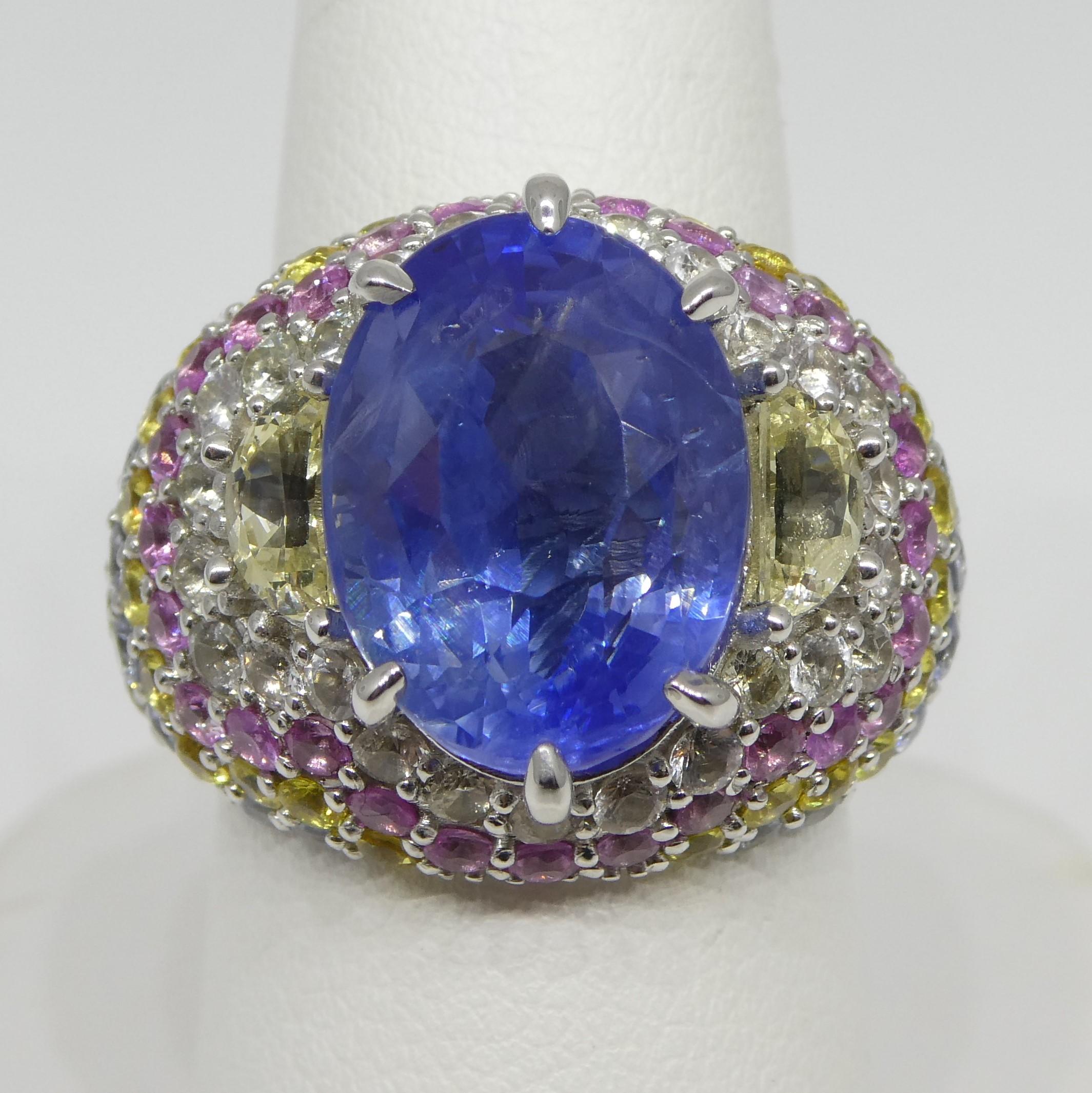 10.03ct Unheated Blue Sapphire Cluster Ring in 18k White Gold 12