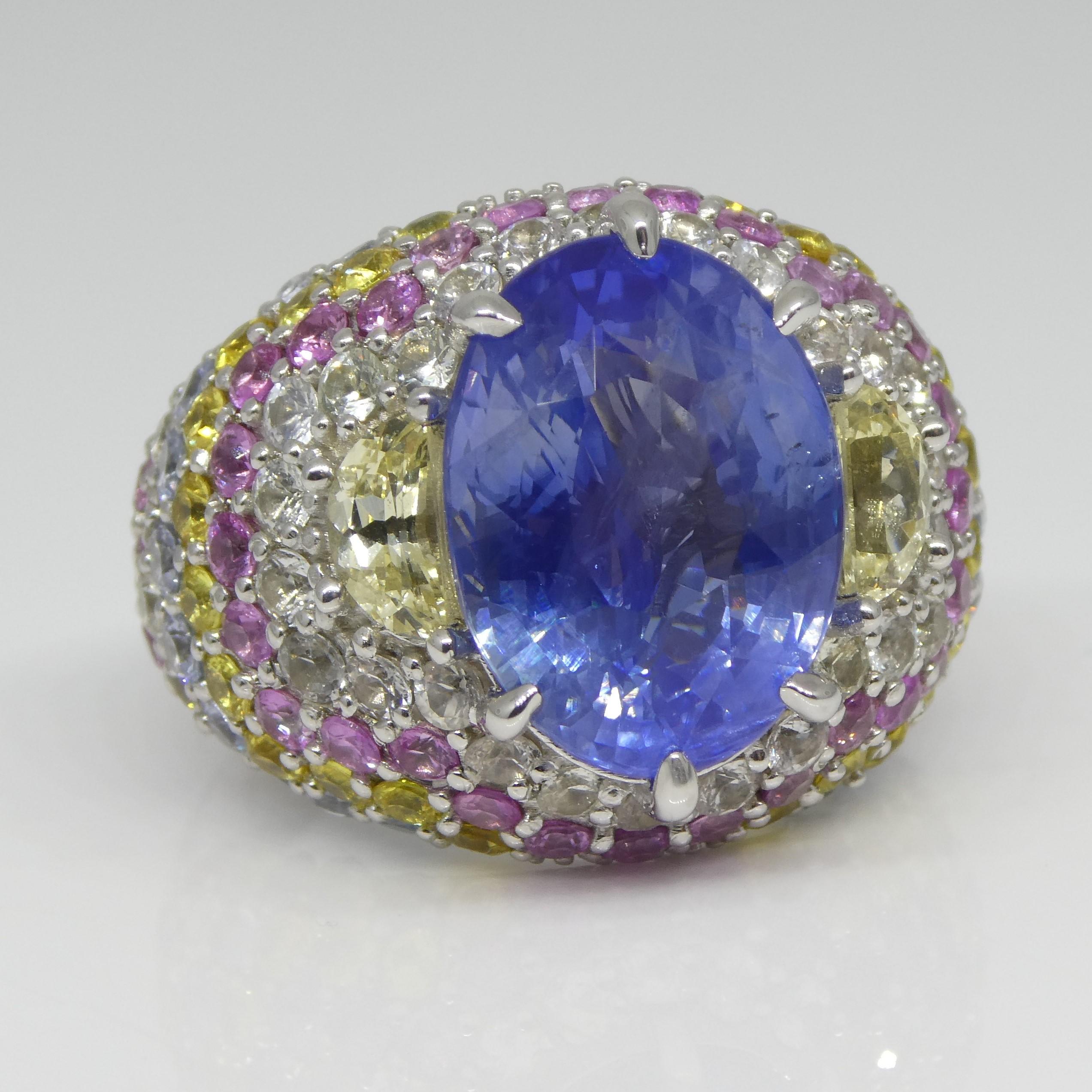 10.03ct Unheated Blue Sapphire Cluster Ring in 18k White Gold 14