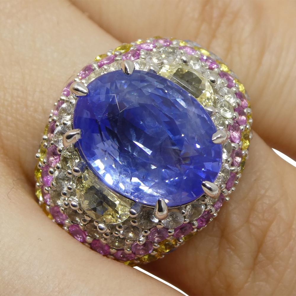 Contemporary 10.03ct Unheated Blue Sapphire Cluster Ring in 18k White Gold