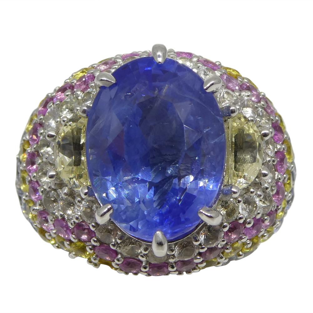 Oval Cut 10.03ct Unheated Blue Sapphire Cluster Ring in 18k White Gold