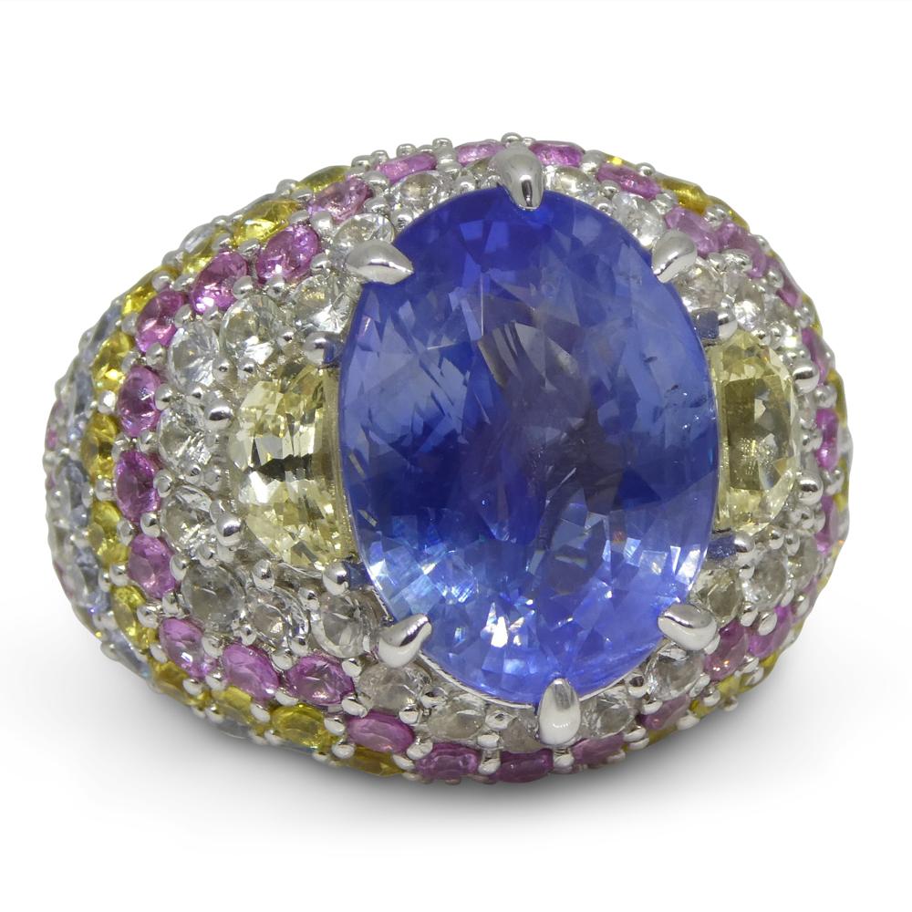 10.03ct Unheated Blue Sapphire Cluster Ring in 18k White Gold In New Condition In Toronto, Ontario