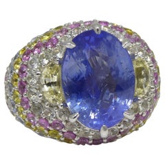 10.03ct Unheated Blue Sapphire Cluster Ring in 18k White Gold