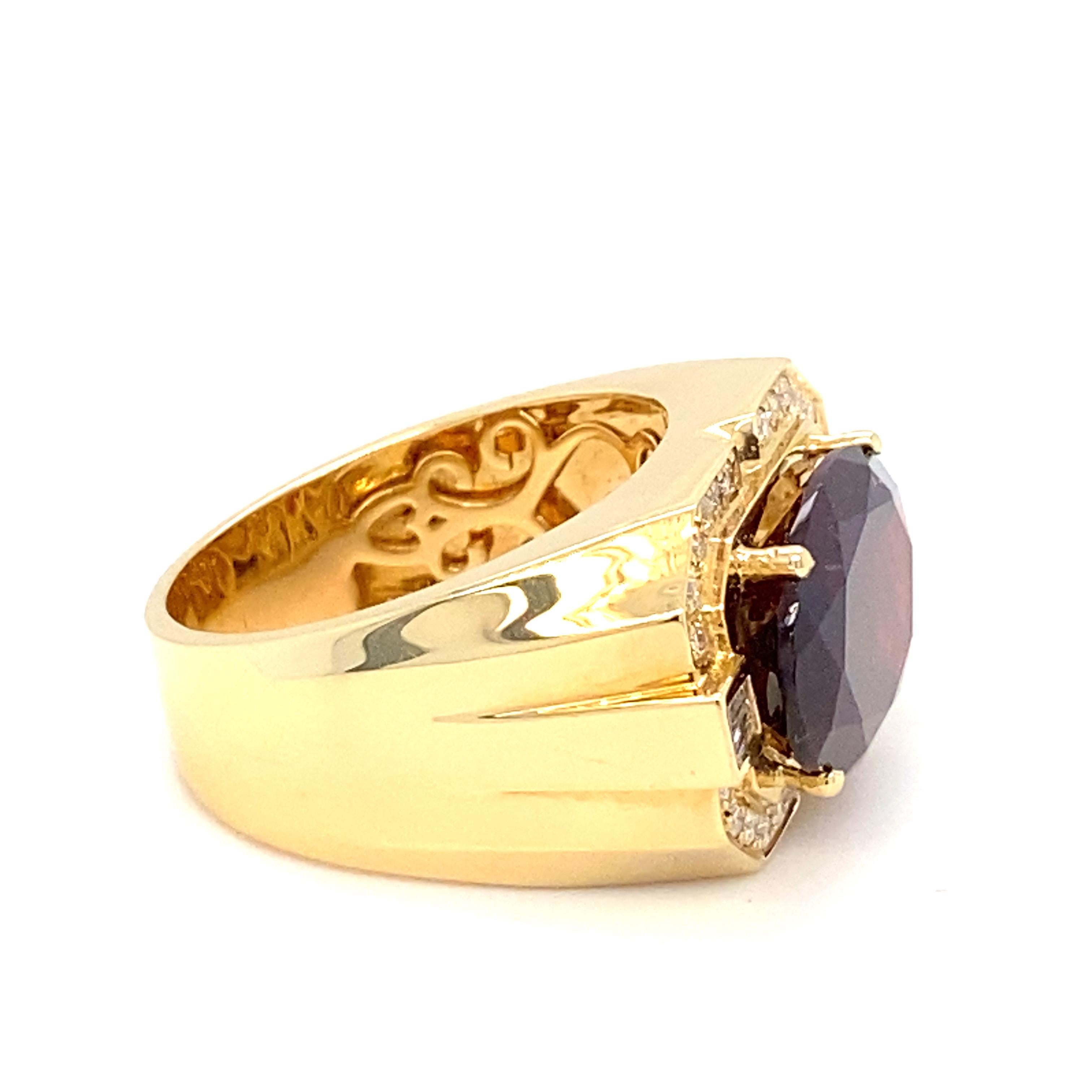 10.04 Carat Natural Oval Garnet Yellow Gold Men's Ring  For Sale 9