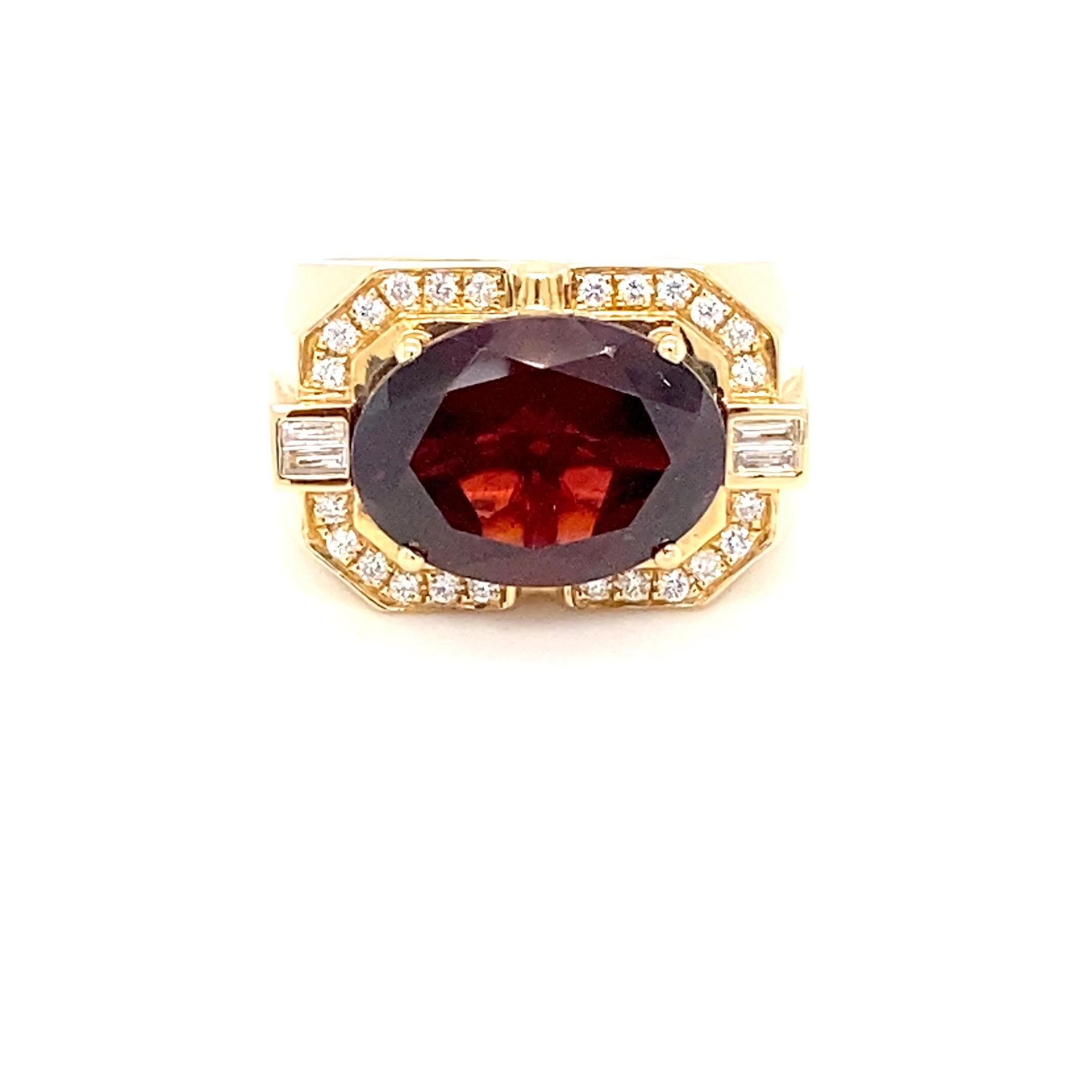 10.04 Carat Natural Oval Garnet Yellow Gold Men's Ring  For Sale 10