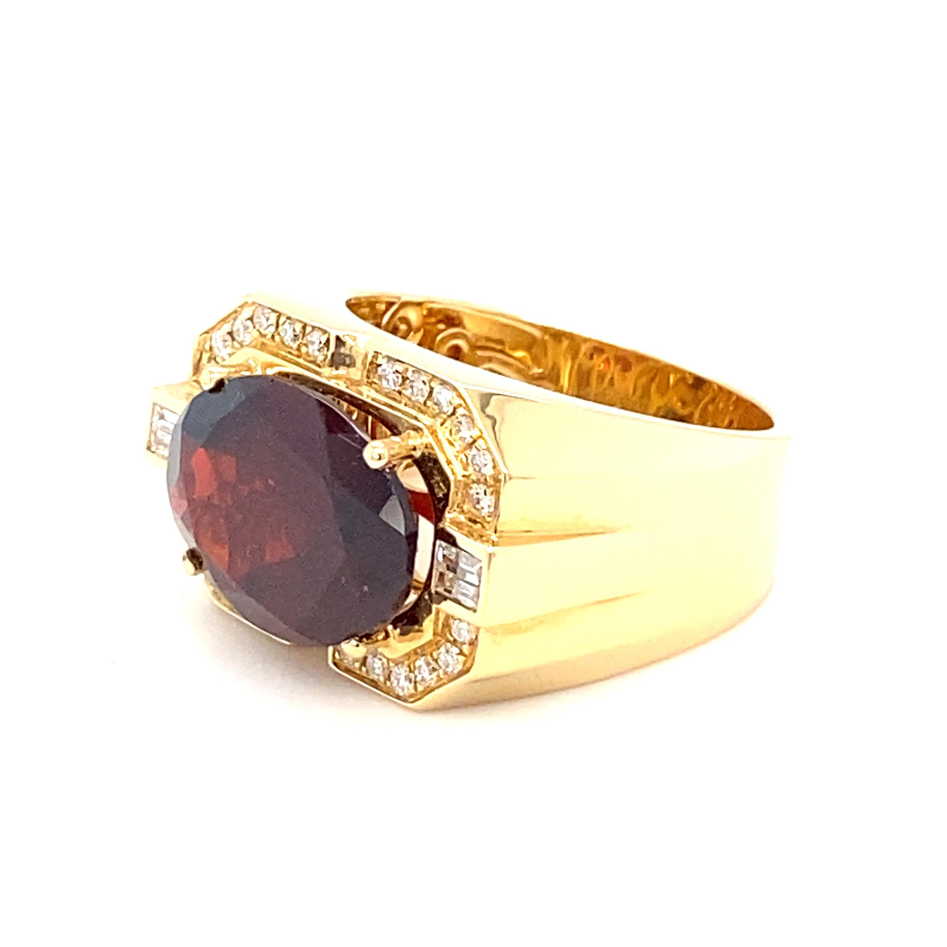10.04 Carat Natural Oval Garnet Yellow Gold Men's Ring  For Sale 11