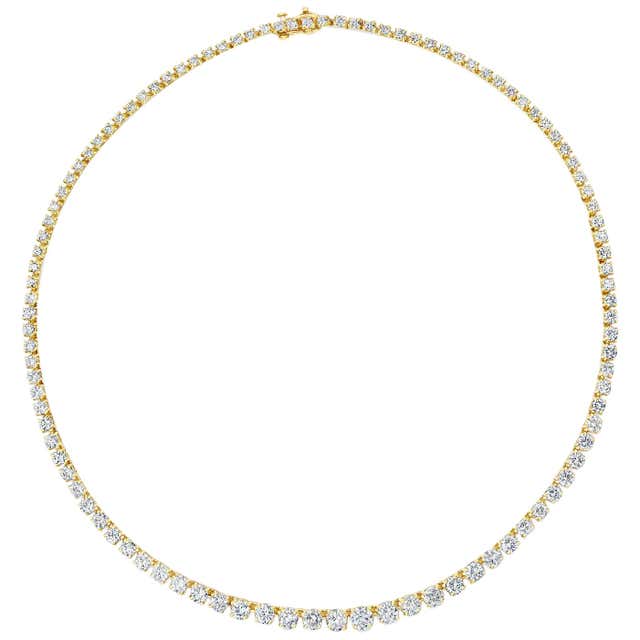 Victorian Diamond Silver and Rose Gold Graduating Riviere Necklace at ...
