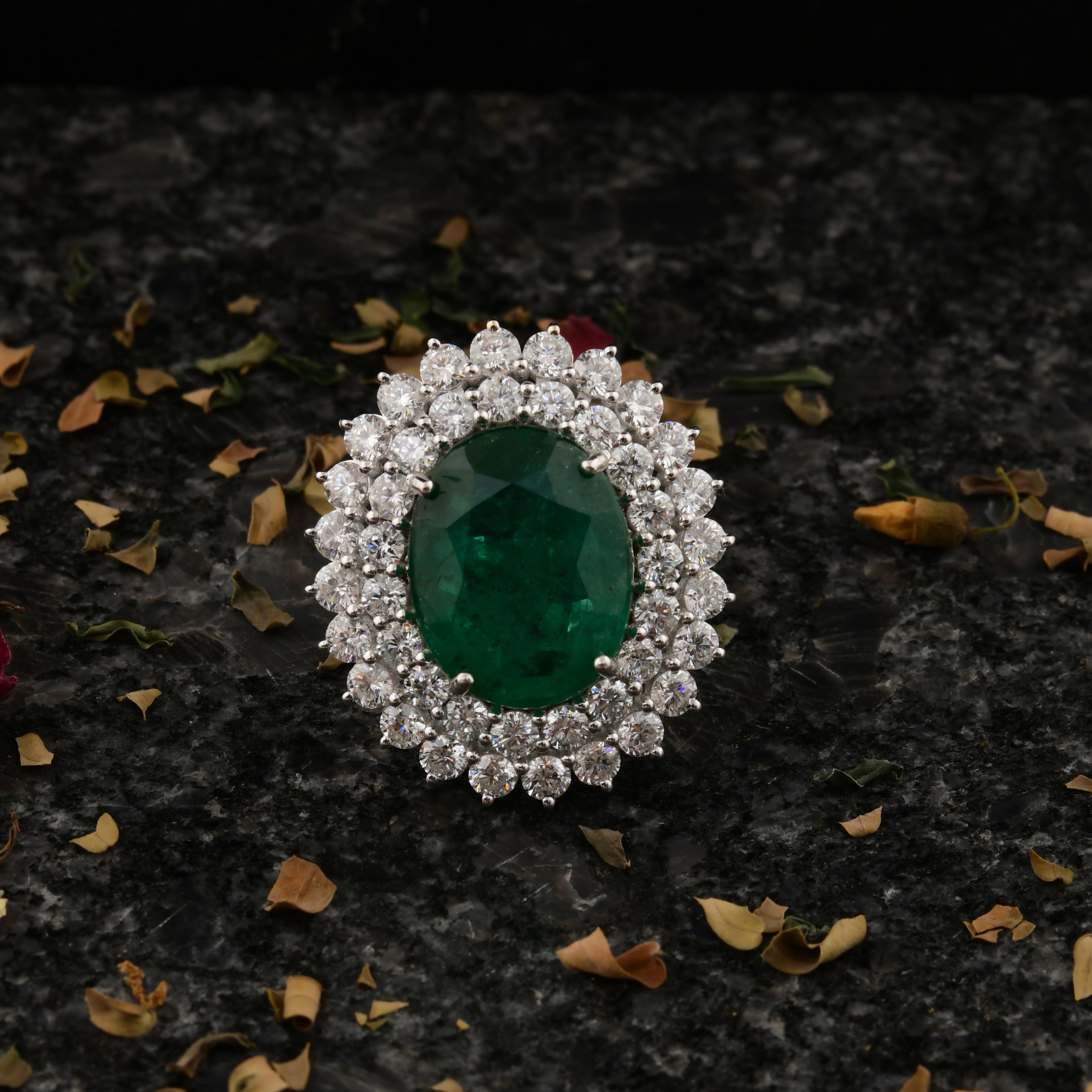 in vendita:  Anello Cocktail con smeraldo dello Zambia da 10,04 carati Diamante SI/H da 2,85 carati Oro bianco 14k 3