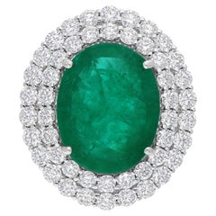 10.04 Carat Zambian Emerald Cocktail Ring 2.85 Carat SI/H Diamond 14k White Gold