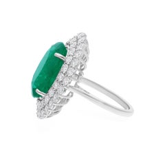 10.04 Carat Zambian Emerald Cocktail Ring 2.85 Carat SI/H Diamond 18k White Gold