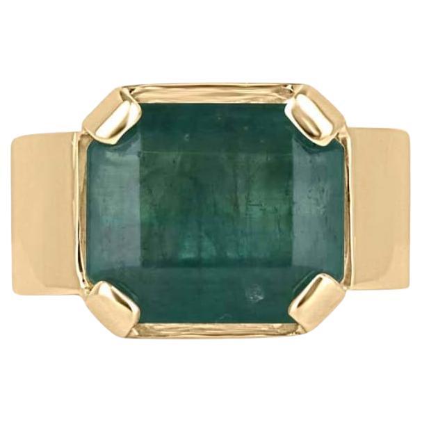 10.04ct 14K Emerald Cut Emerald Men's Solitaire Ring Gold Pinky Wide Band 585
