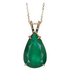 10.05-Carat 14K Emerald Pear Cut Solitaire Gold Pendant Prong Set