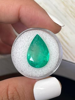 10.05 Carat 20x13 Large Green Colombian Emerald - Pear-Cut May Birthstone Gem