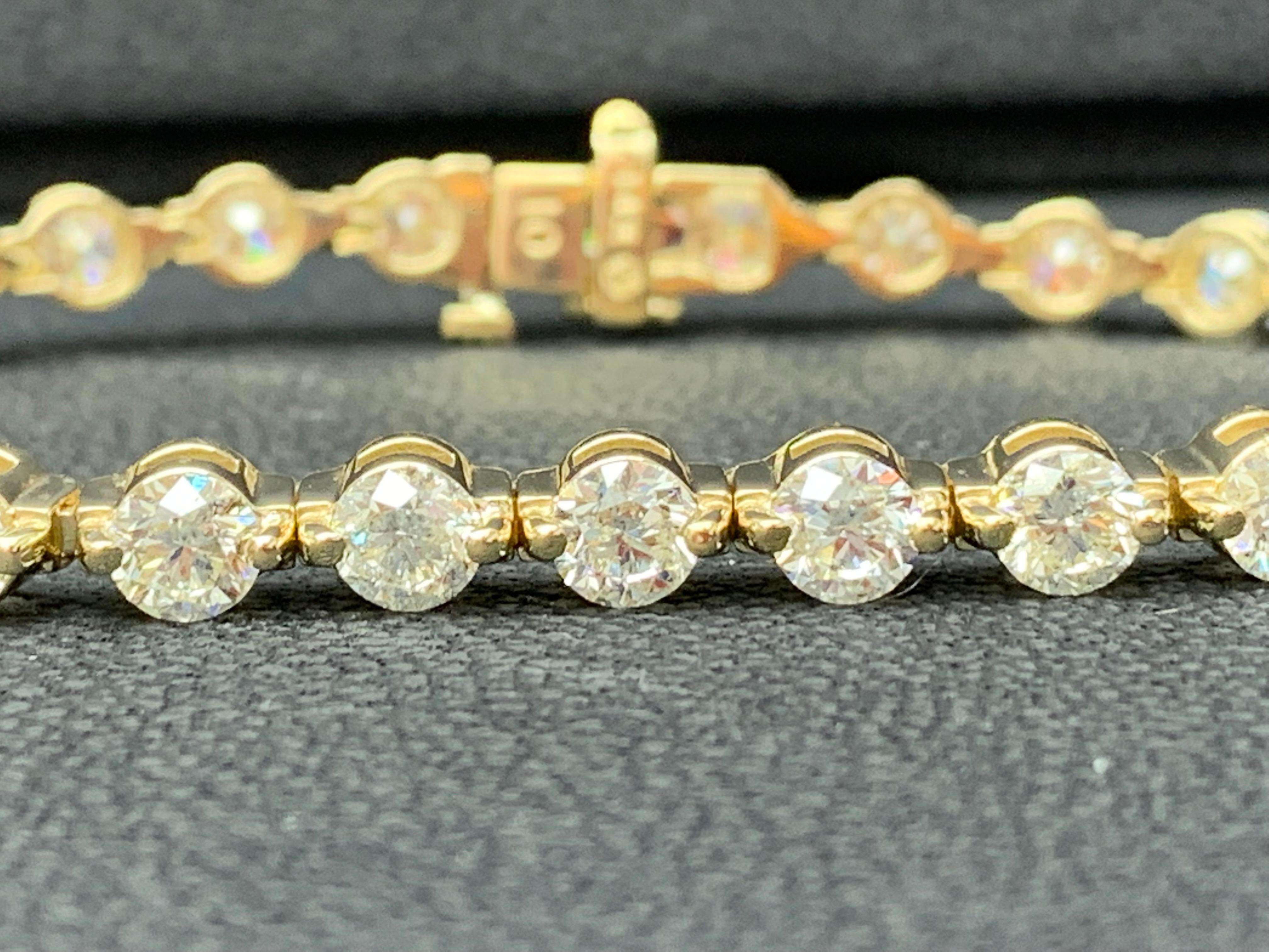 Bracelet tennis en or jaune 14 carats avec diamants ronds taille brillant de 10,05 carats en vente 4