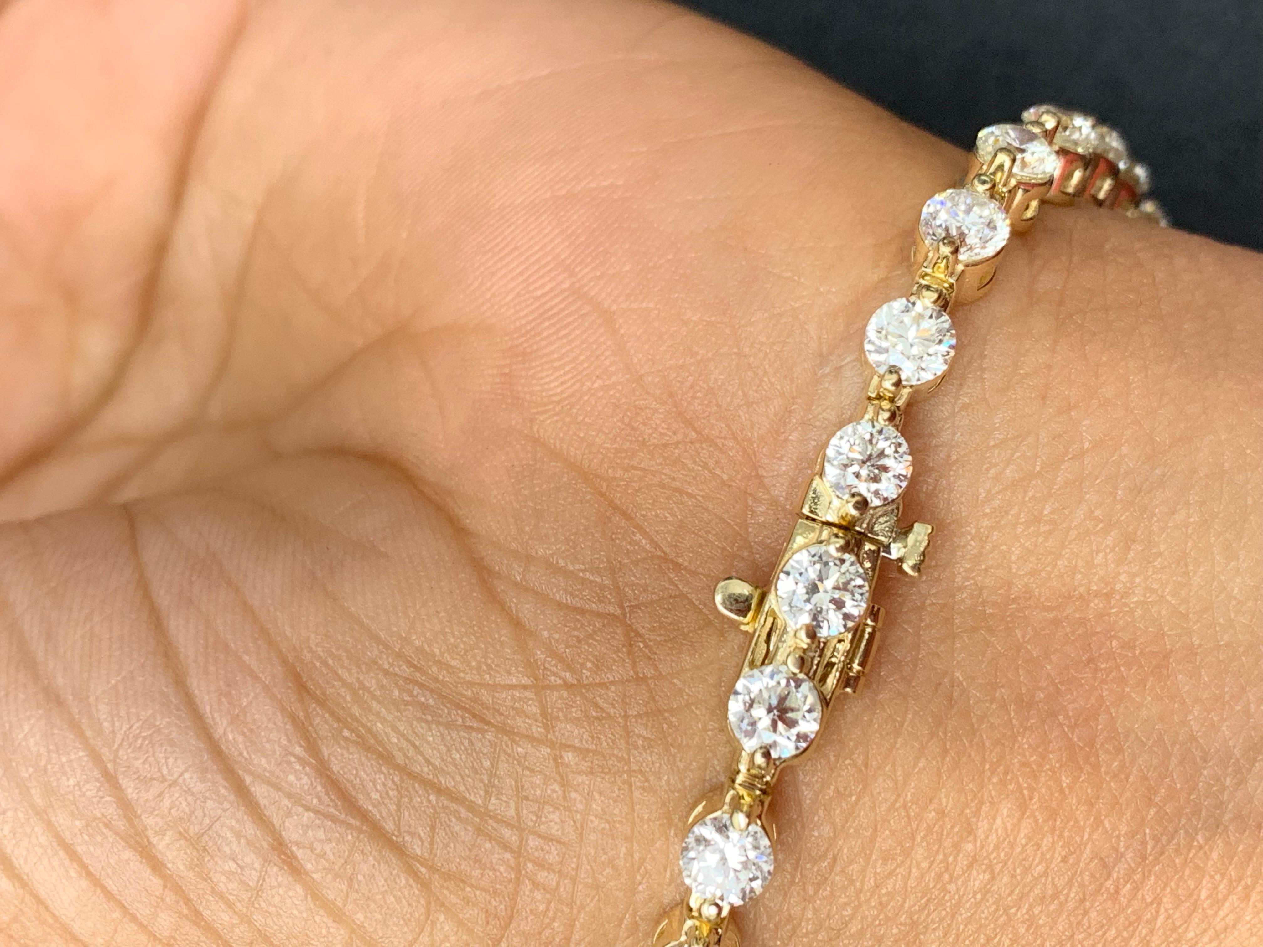 Bracelet tennis en or jaune 14 carats avec diamants ronds taille brillant de 10,05 carats en vente 6
