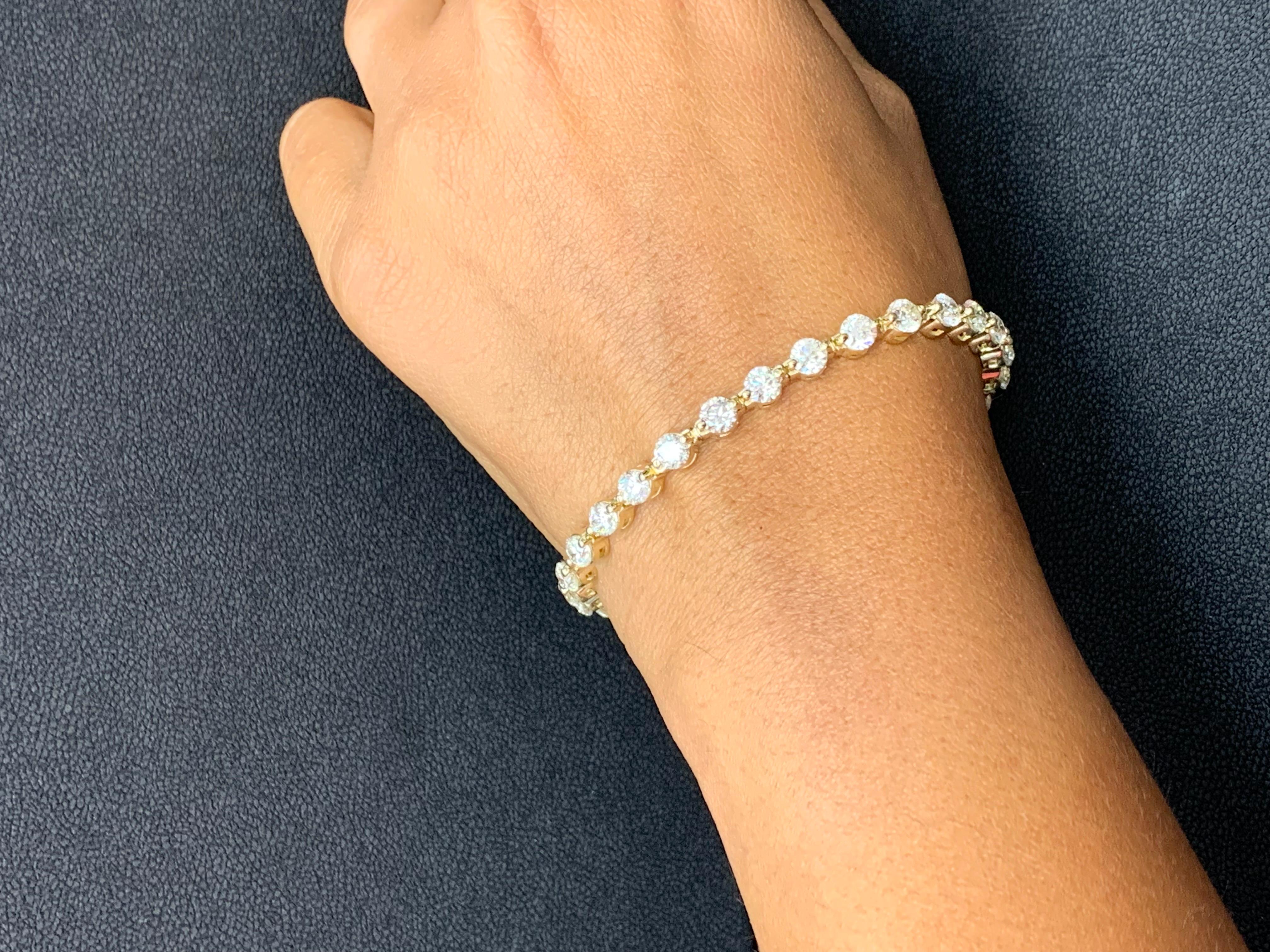 Bracelet tennis en or jaune 14 carats avec diamants ronds taille brillant de 10,05 carats en vente 7