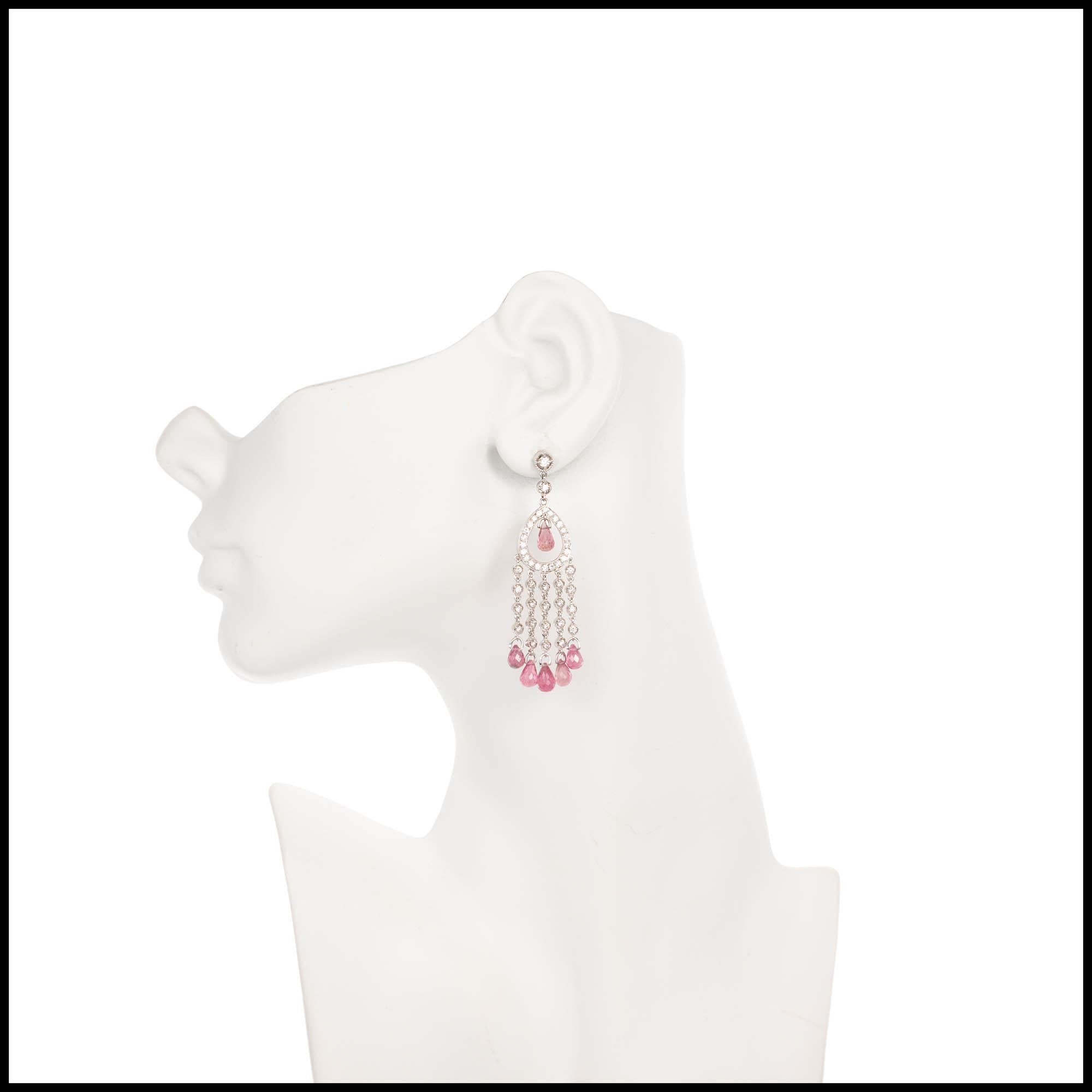 Pendants d'oreilles chandelier en forme de briolette en diamants et tourmaline rose de 10,05 carats Bon état - En vente à Stamford, CT