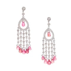 10.05 Carat Diamond Pink Tourmaline Briolette Chandelier Dangle Earrings