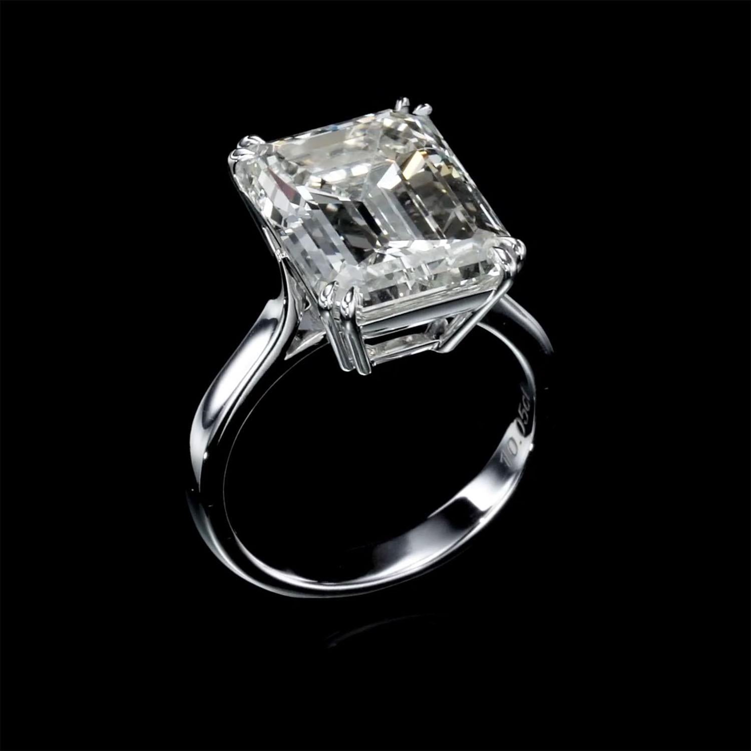 10.05 Carat Natural Diamond Ring Emerald Cut Color L Clarity SI1 For Sale 2