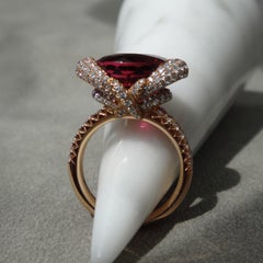 10.05 Carat Round Rubellite Tourmaline and Diamond Cocktail Ring