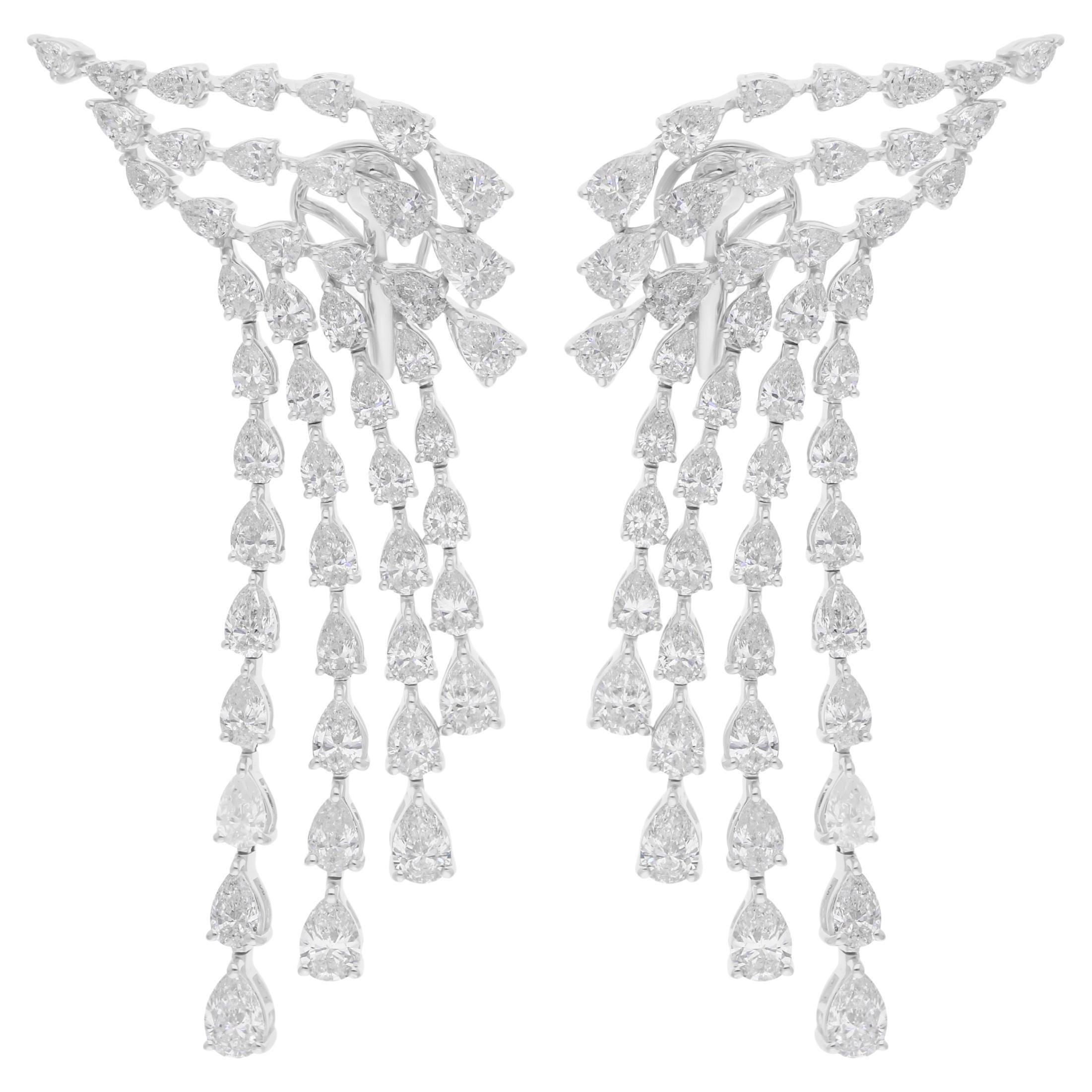 10.05 Carat SI Clarity HI Color Pear Diamond Chandelier Earrings 14k White Gold